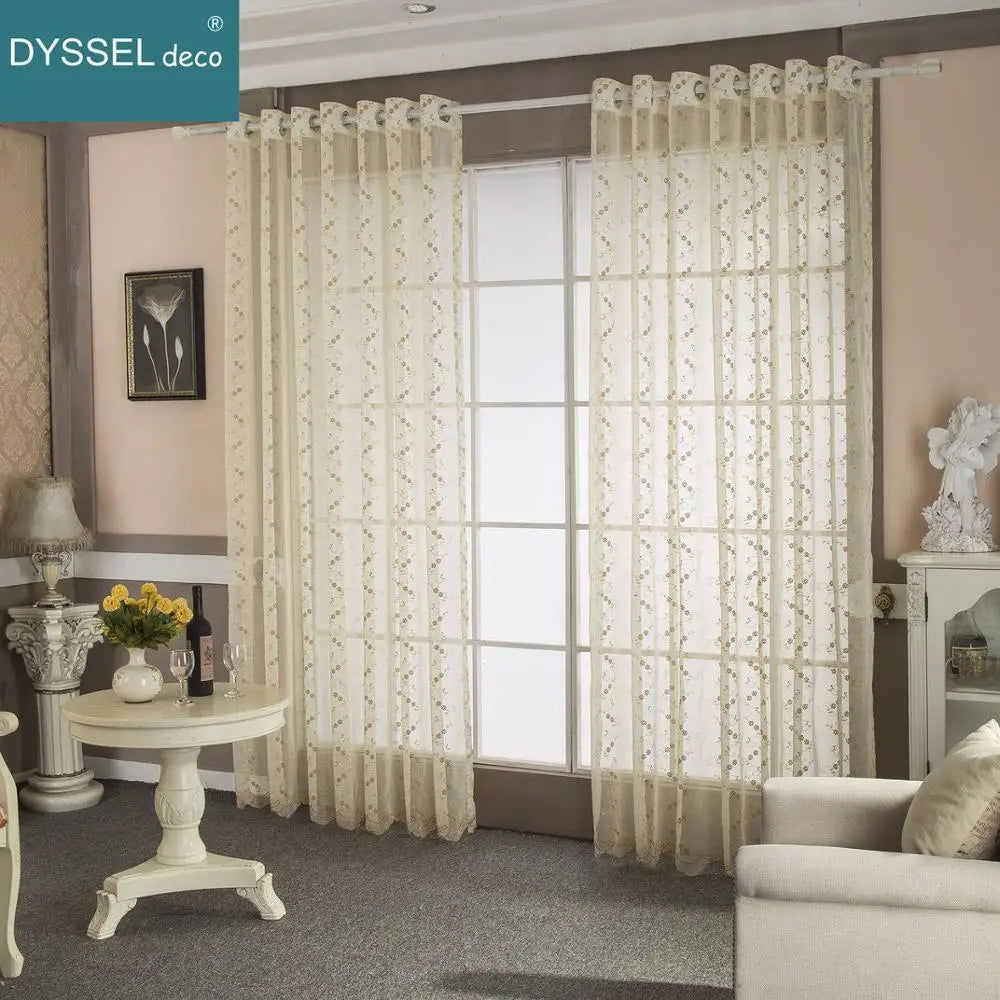 Voilage brodé motifs floraux style europe americain elegant - vue 3 sur 7