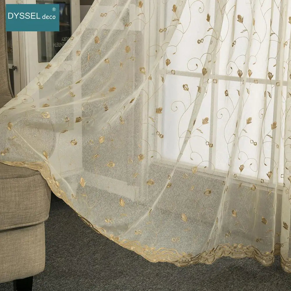 Voilage brodé floral festonné style américain salon chambre - vue 4 sur 8