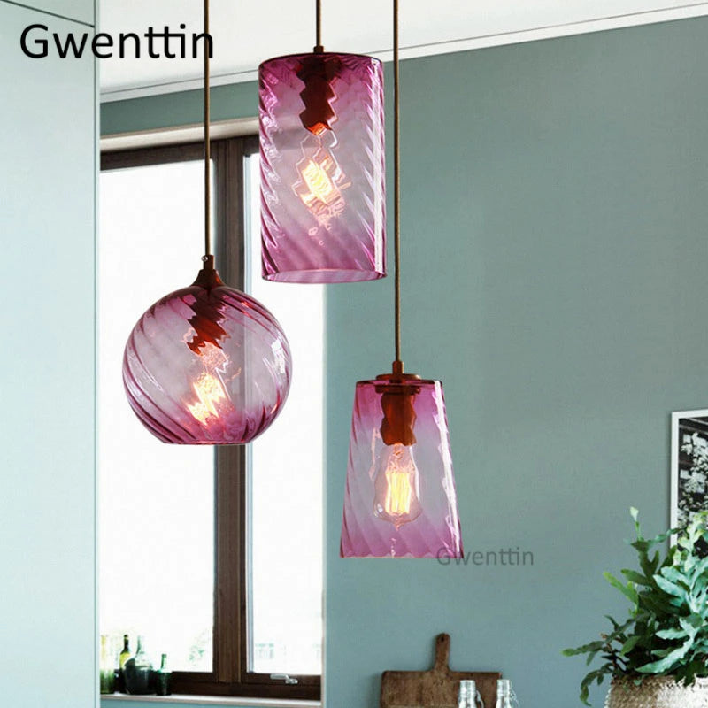suspension moderne en verre teinté pour décoration intérieure - vue 6 sur 22