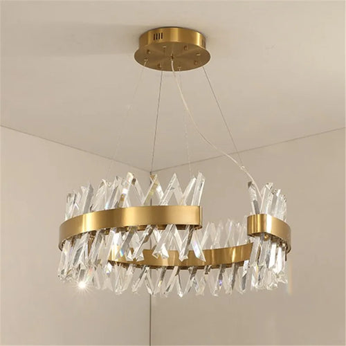 lustre moderne en cristal doré éclairage led design élégant - vue 5 sur 6