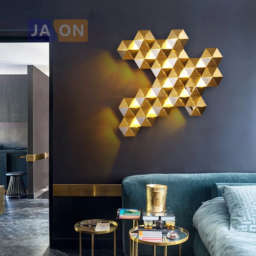 Applique murale LED postmoderne en acier inoxydable doré nid d'abeille LED lumière LED pour magasin chambre Foyer - vue 2 sur 11