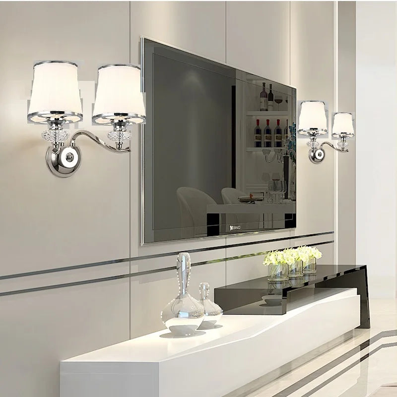 Lustre Chrome moderne Led en cristal E14 - vue 4 sur 5