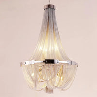 lustre suspendu à pompon en aluminium argenté avec éclairage led