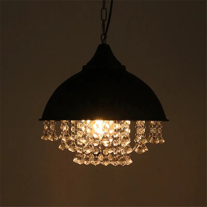American style loft Vintage K9 crystal pendant light cover luxury lamp for Restaurant pendant lights,E27 Bulb - vue 5 sur 5