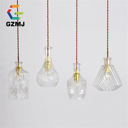suspension led rétro vintage avec abat-jour en verre sculpté - vue 2 sur 10