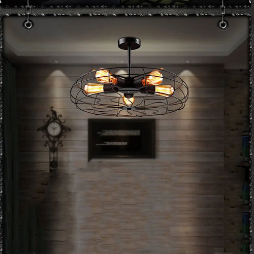 Ventilateur plafonnier rétro Loft ventilateur suspension café salon chambre balcon couloir luminaire lustre - vue 4 sur 9