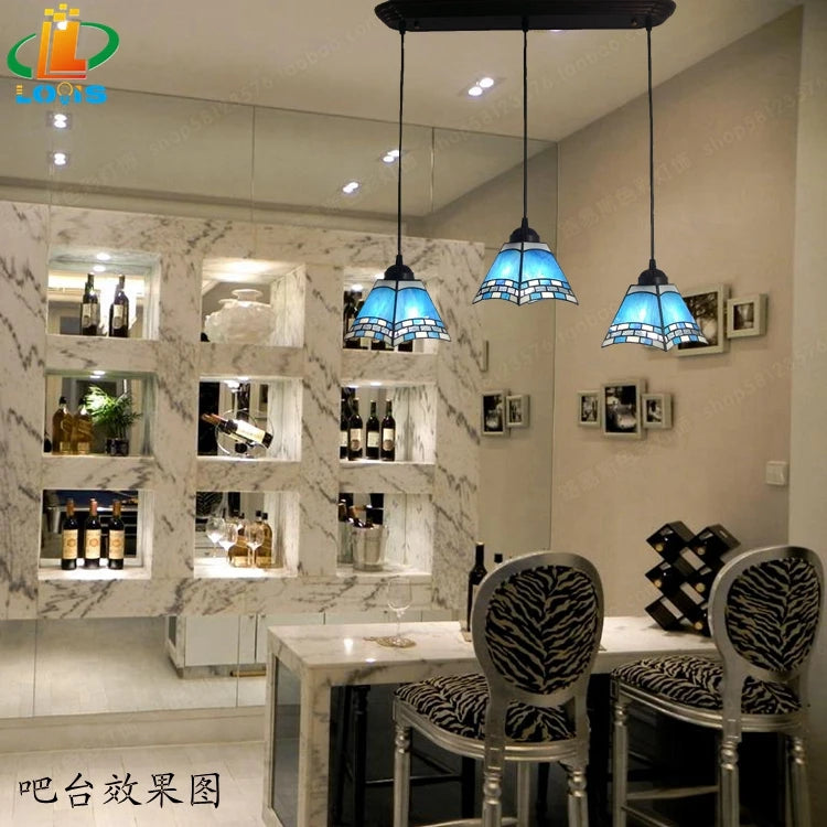 Pink, Blue, Green 3 Associations Rectangular Chandelier Modern European Glass Tiffany Lamp Table Stylish Mediterranean Bar - vue 3 sur 8