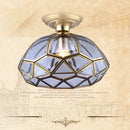 plafonnier classique en cuivre avec abat-jour en verre vintage