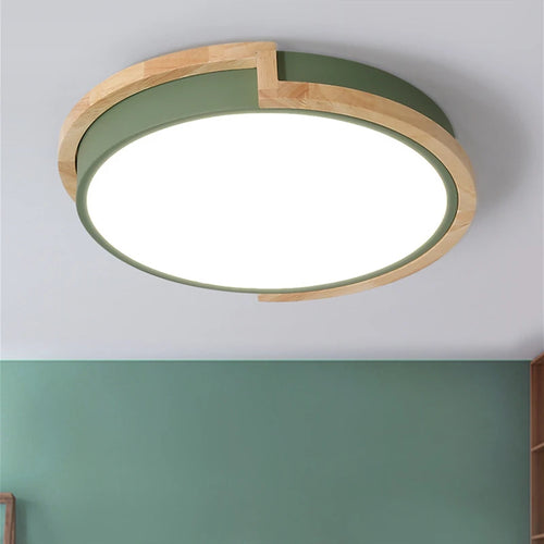 plafonnier circulaire en bois multicolore avec télécommande - vue 2 sur 3