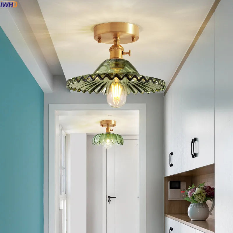 plafonnier led iwhd verre cuivre style nordique vintage edison - vue 4 sur 19
