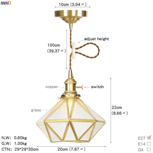suspension led moderne nordique maison cuivre verre - vue 15 sur 17
