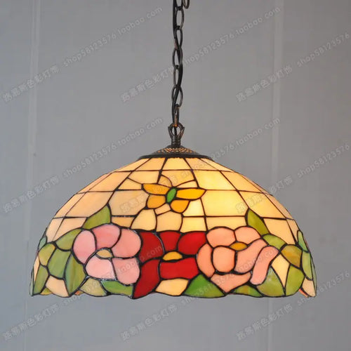 lustre en verre tiffany style européen avec papillon et fleur - vue 3 sur 4