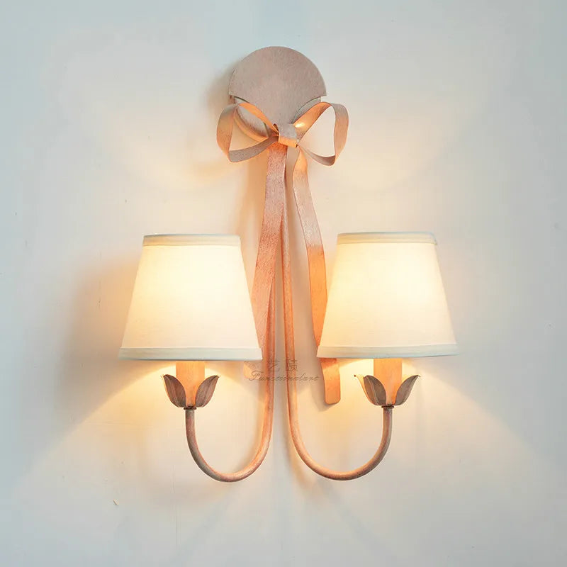 applique murale bow pour chambre de fille abat-jour en tissu - vue 1 sur 9