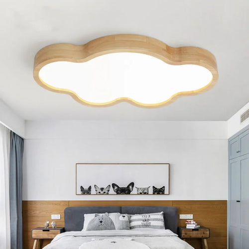 plafonnier led en bois design moderne étoile nuage décoratif - vue 4 sur 12
