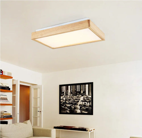plafonnier led carré en bois grain de bois style nordique - vue 5 sur 6