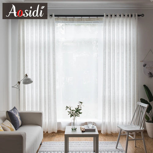 Voilage aspect lin rayures style moderne salon chambre - vue 3 sur 7