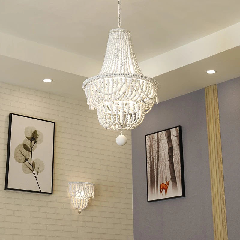 lustre à perles en bois pour décoration intérieure élégante - vue 6 sur 8