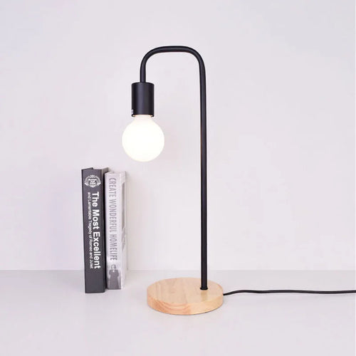 lampe de bureau vintage en bois et métal style campagne américaine - vue 5 sur 5