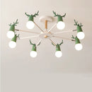 Lustre nordique en bois de macaron simple post-moderne LED lustres chambre salle à manger fer et bois tête de cerf plafonnier E27