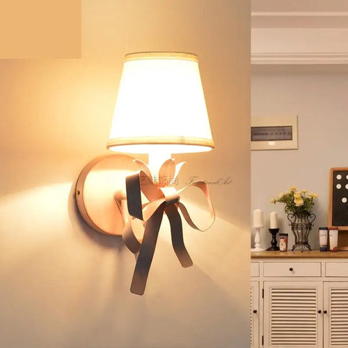 applique murale bow pour chambre de fille abat-jour en tissu - vue 5 sur 9