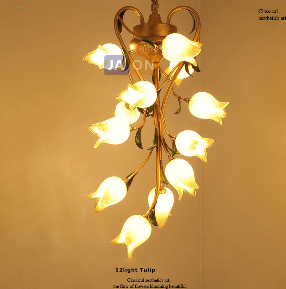 suspension en fer nordique avec verre lys tulipe camélia pour éclairage décoratif - vue 5 sur 12