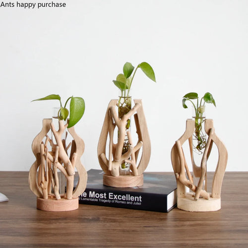 vase en bois massif fait main pour fleurs et décoration créative - vue 2 sur 14