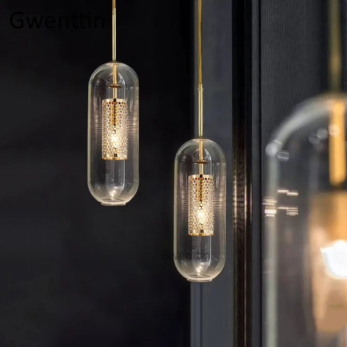 suspension en verre doré style nordique à led moderne - vue 2 sur 7