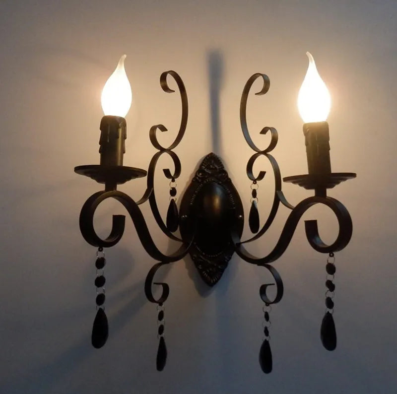applique murale vintage en métal et cristal à double tête - vue 6 sur 6