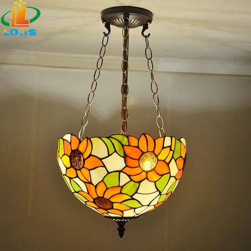 lustre tournesols en verre tiffany pour décoration rétro - vue 3 sur 5