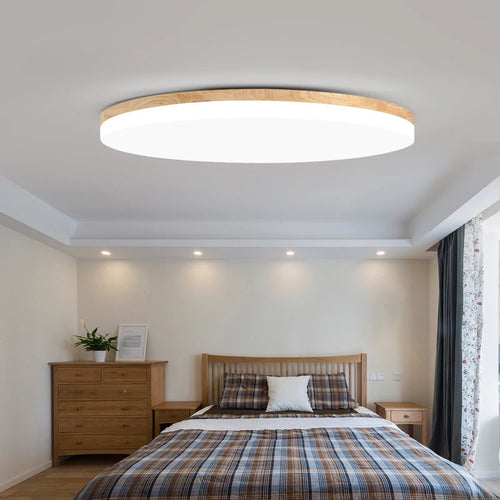 plafonnier led ultra-mince moderne en bois rond et carré - vue 3 sur 14