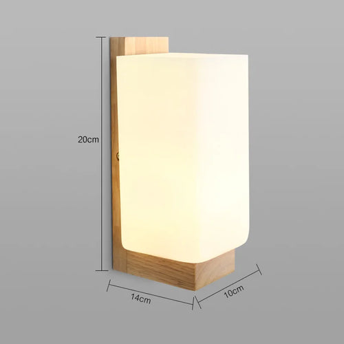 applique murale moderne en bois avec veilleuse et abat-jour dépoli - vue 4 sur 7