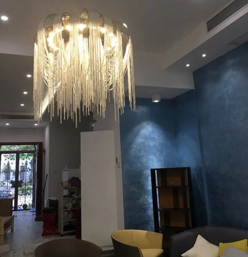 lustre moderne à pampilles en aluminium design contemporain - vue 4 sur 6