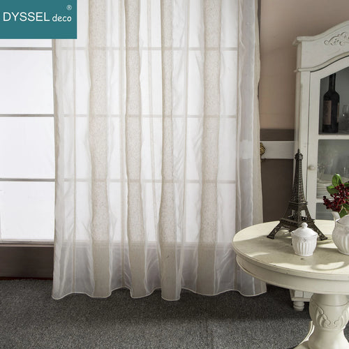 Rideau lin rayé style naturel plis plats moderne - vue 4 sur 7