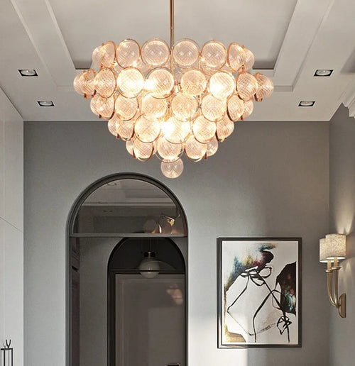 lustre moderne en verre doré design créatif et artistique - vue 2 sur 5