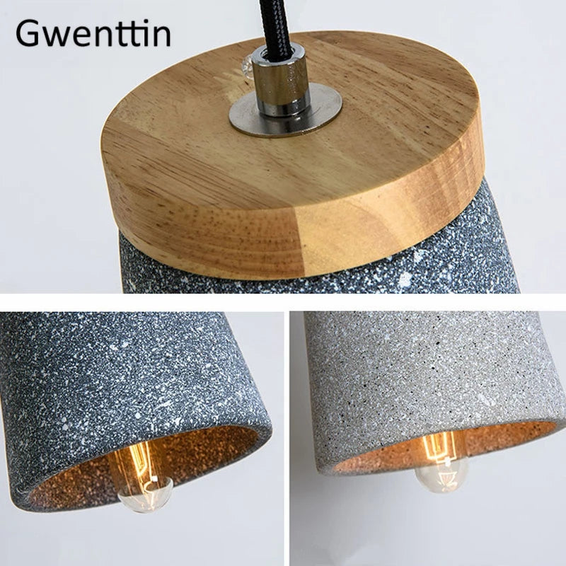 suspension en ciment vintage et bois moderne à LED - vue 6 sur 9