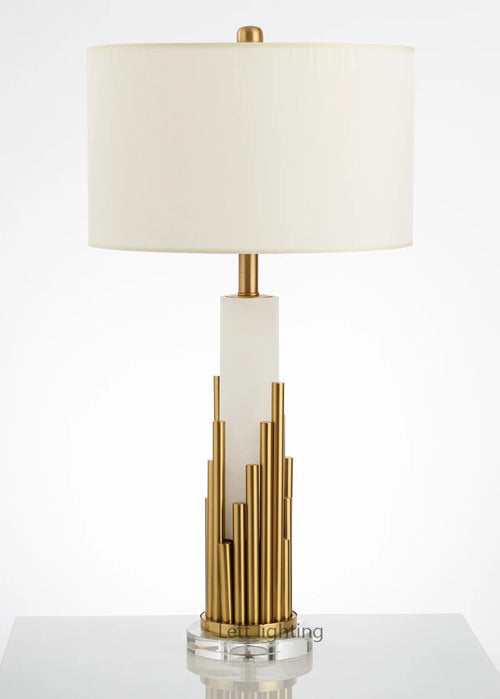 lampe à poser design luxe en marbre et tissu métallique moderne - vue 3 sur 8