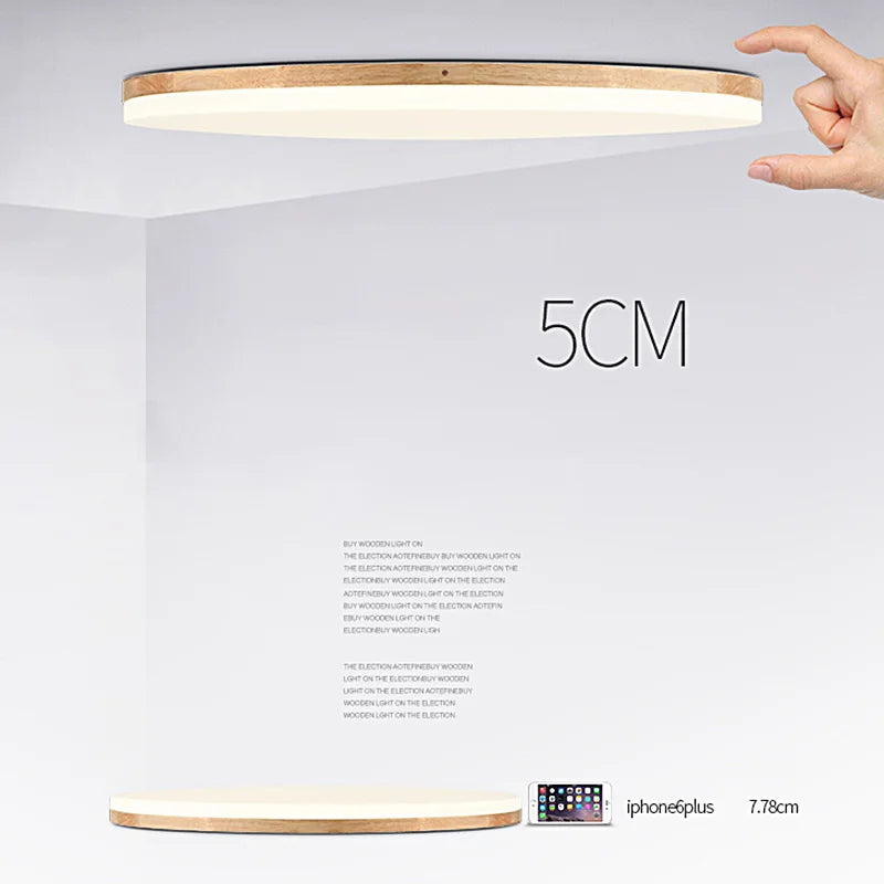 plafonnier led ultra-mince moderne en bois rond et carré - vue 6 sur 14