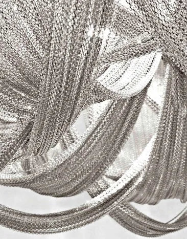 lustre suspendu à pompon en aluminium argenté avec éclairage led - vue 6 sur 6