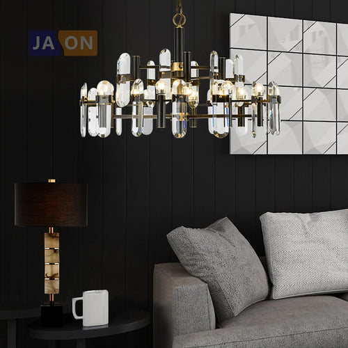 suspension en cristal doré et noir design moderne - vue 4 sur 6