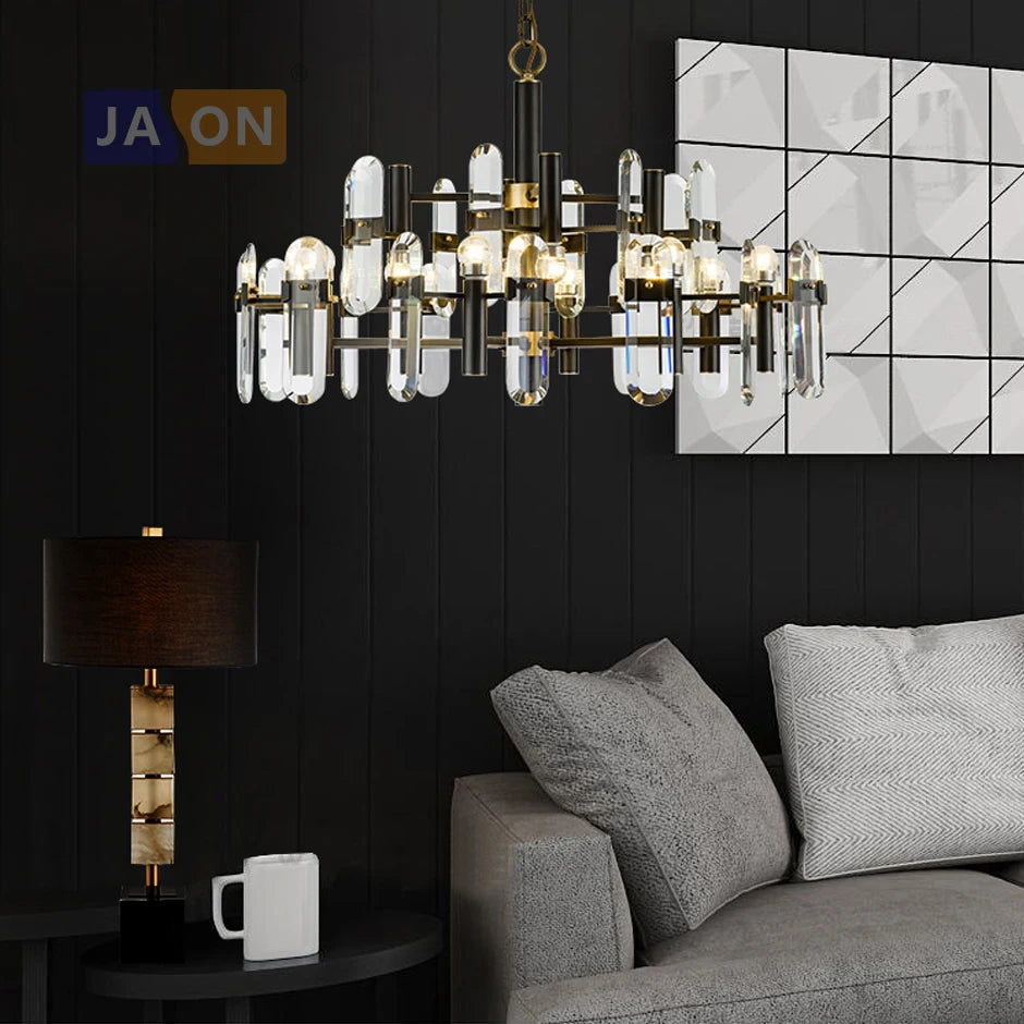 suspension en cristal doré et noir design moderne - vue 3 sur 6