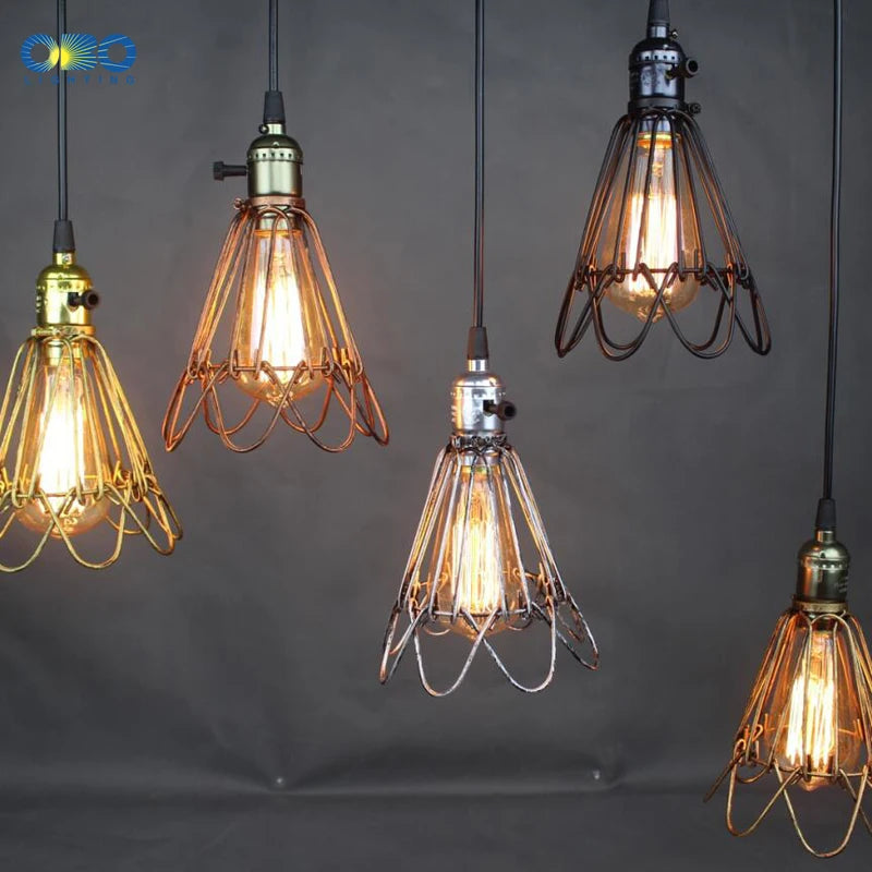 suspension vintage en fer avec abat jour et interrupteur intérieur - vue 2 sur 11