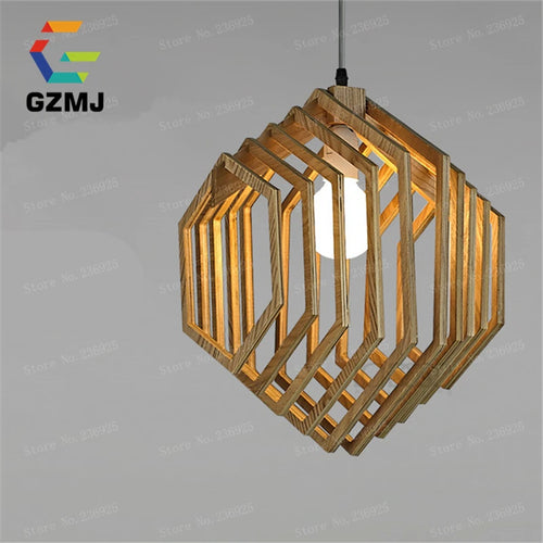 suspension vintage en bois style campagnard américain led - vue 3 sur 6