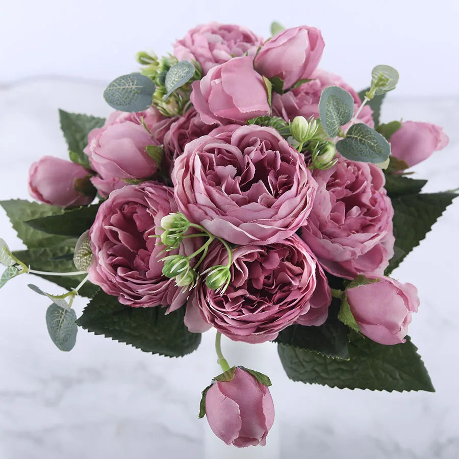 bouquet de fleurs artificielles de pivoines en soie pour décoration intérieure - vue 9 sur 18