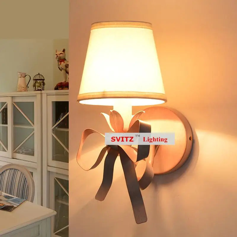 applique murale bow pour chambre de fille abat-jour en tissu - vue 3 sur 9