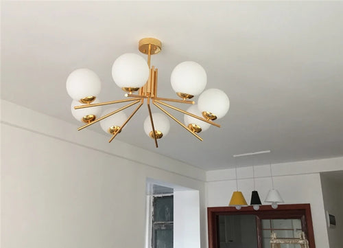lustre moderne à led avec abat-jour en métal doré - vue 5 sur 6
