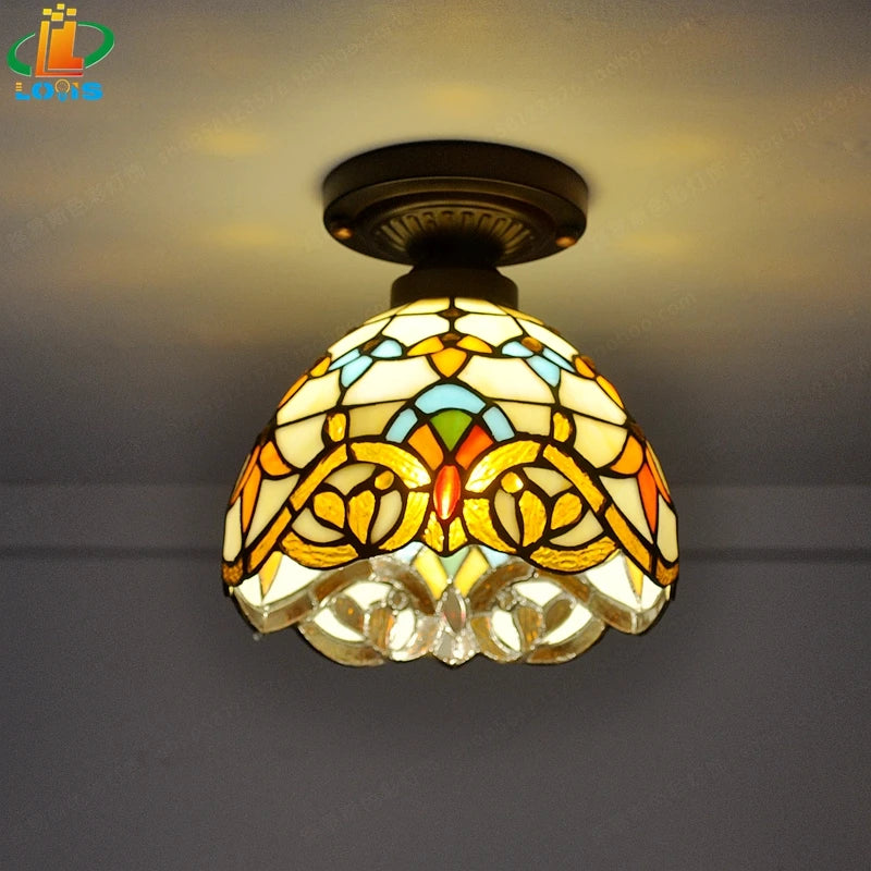 plafonnier baroque tiffany en verre pour décoration intérieure - vue 2 sur 8