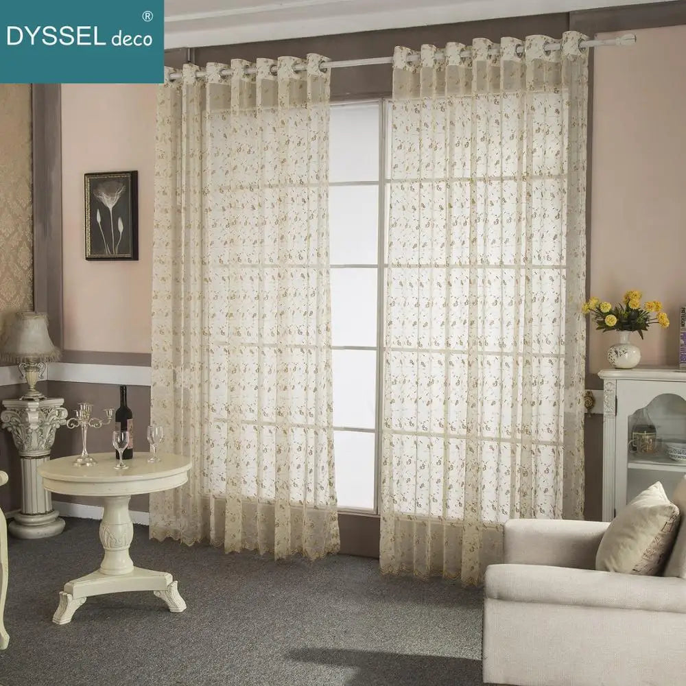 Rideau brodé motif floral style moderne décoratif salon - vue 3 sur 8