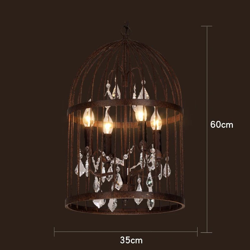 Vintage cage à oiseaux en cristal noir lustre éclairage américain rétro industriel fer Art Restaurant Bar magasin de vêtements Luminaria - vue 5 sur 11
