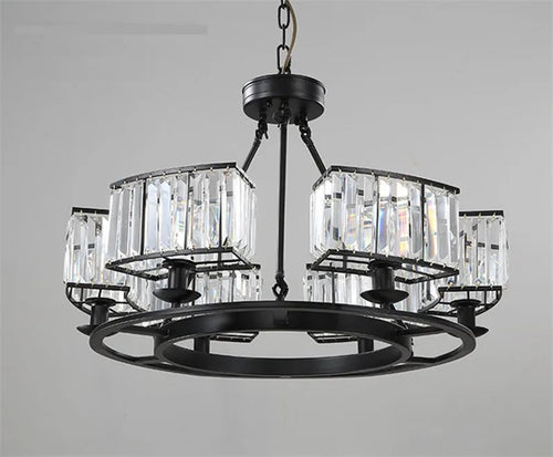 lustre en fer forgé et cristal style rétro industriel - vue 2 sur 6