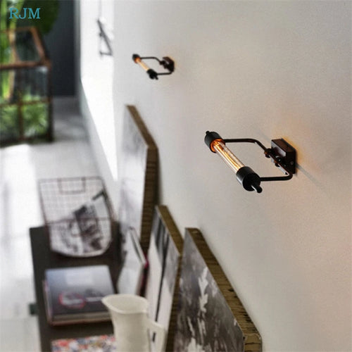 applique murale tube vapeur rétro américain vintage noir - vue 5 sur 7